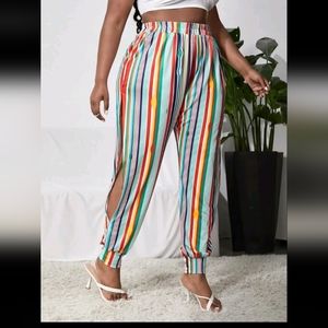 Striped print cut out pants